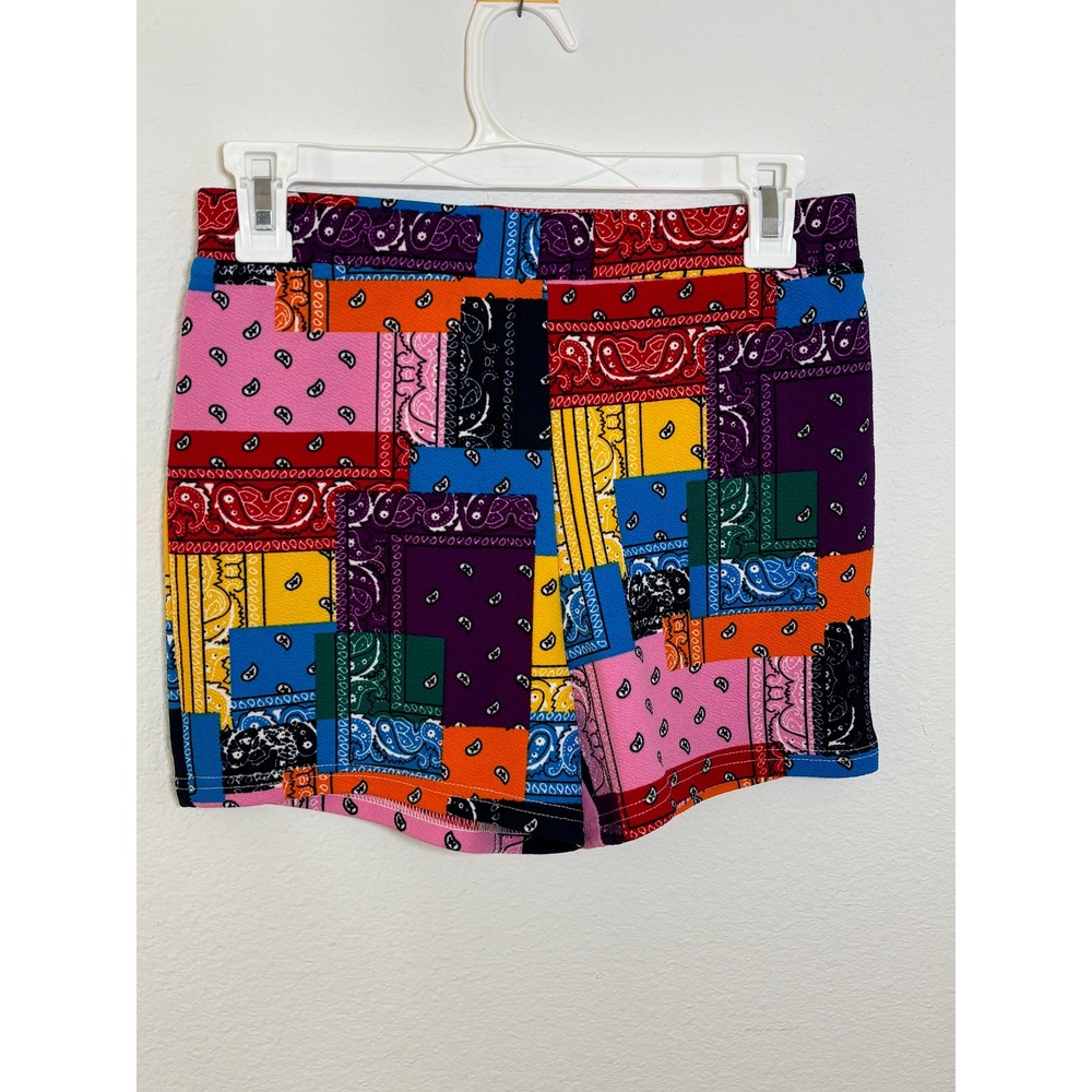 Bandana Patchwork Paisley Shorts Multi Color High Waisted Bodycon Festival Large